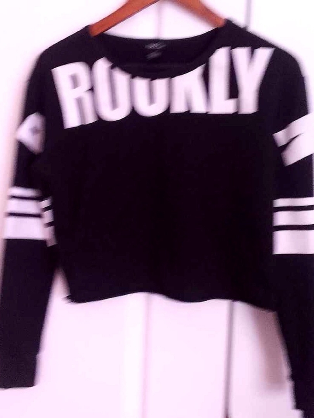 Rue21 Black Cropped Jersey with Bold White Lettering